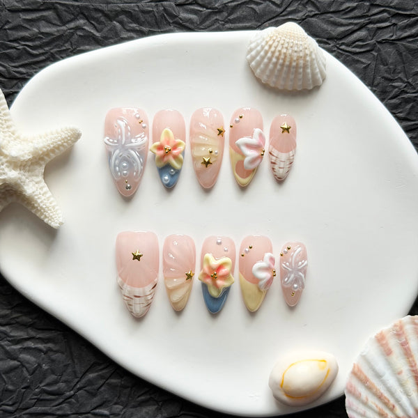 press-on-nails-blush-shell-star-design-almond