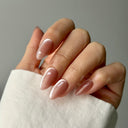 champagne nude press on nails almond shape glazed pearl everyday elegant manicure