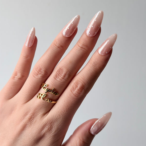 Glossy blush nude press on nails almond shape minimalist white dot everyday manicure