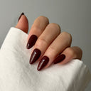 deep burgundy press on nails almond shape glossy minimalist design for elegant wear