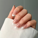 classic french tip press on nails almond nude pink glossy elegant minimal style