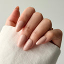 beige nude press on nails almond shape glossy minimalist design everyday wear
