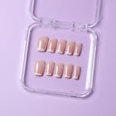 nude pink press on nails short square shape french tip glossy everyday style