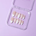 pearl french tip press on nails almond nude pink floral bridal design