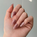 dusty rose press on nails almond shape shimmer chrome elegant evening manicure