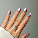 silver pearl press on nails almond shape chrome shimmer elegant evening manicure
